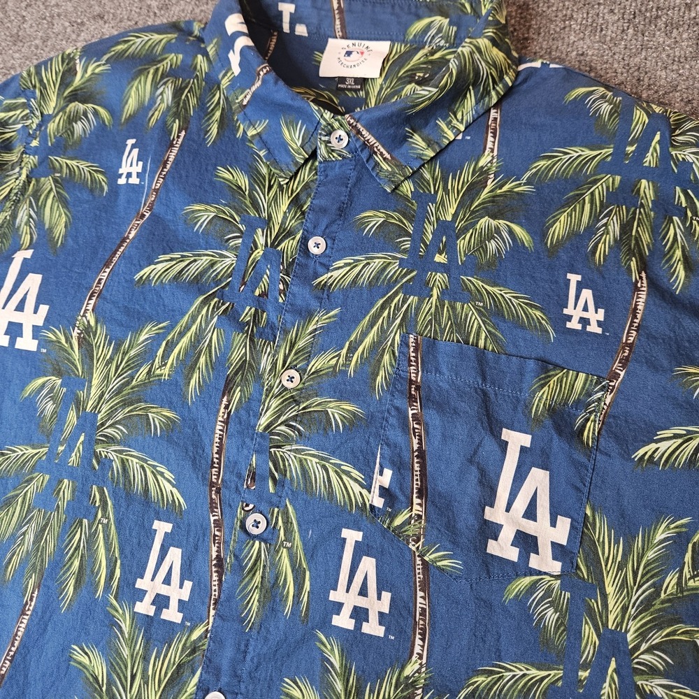Los Angeles Dodgers Hawaiian Shirt Mens Button Up Size 3XL  Blue Logo MLB